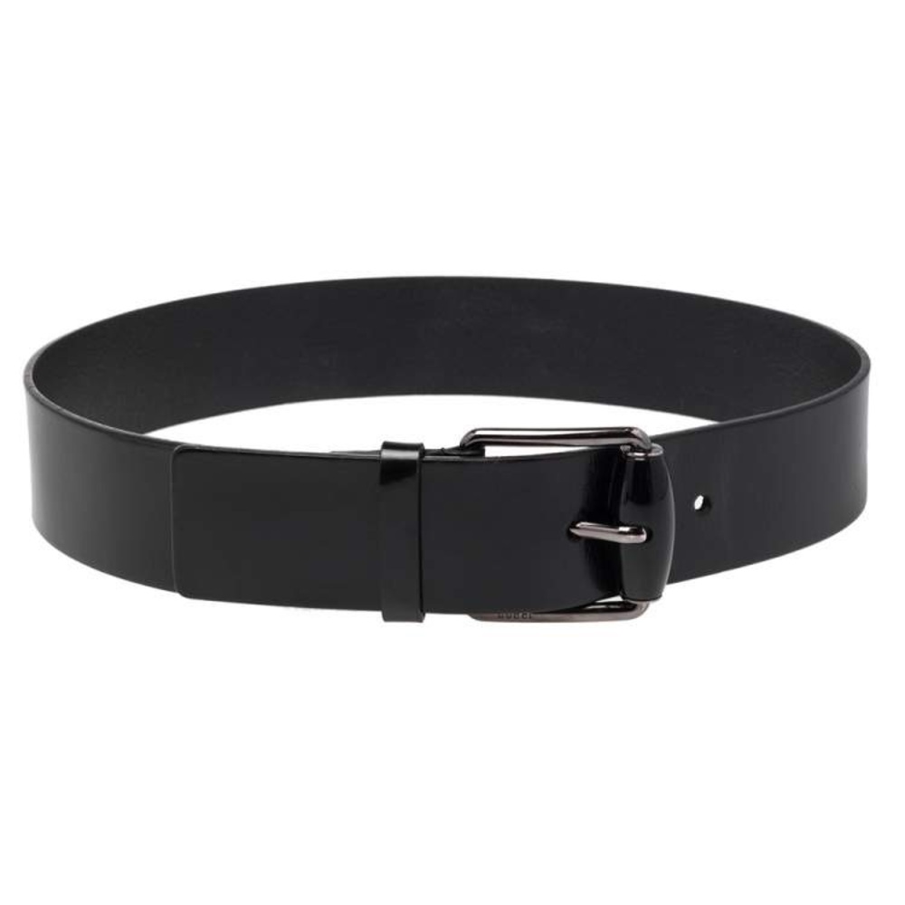 GUCCI Patent Leather Waist Belt Glossy Black Designer Gunmetal Steel Wide Buckle